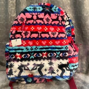 VERA BRADLEY FLEECE SMALL BACKPACK BAG NORDIC STRIPE MULTI CHRISTMAS Reindeer